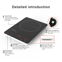 Cuisinière luxueuse colorée portable 2200W plaque de cuisson à commande tactile corps mince plaque de cuisson électrique cuisinière à induction unique