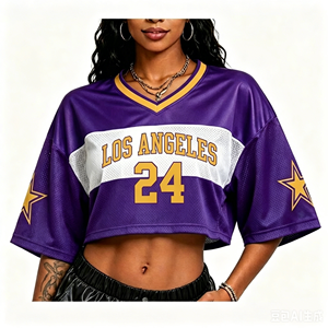 <span class=keywords><strong>Camiseta</strong></span> de los <span class=keywords><strong>Lakers</strong></span> de Los Ángeles Kobe para mujer, estilo crop top Y2K, con malla y patchwork, corte holgado, jersey de <span class=keywords><strong>baloncesto</strong></span>, MOQ bajo, personalización rápida. - Product Image 3
