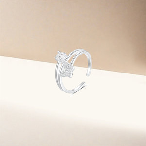 Sterling Silver 925 Multi-layer Butterfly Zircon Adjustable <b>Couple</b> <b>Ring</b> for Women Summer - Product Image 2