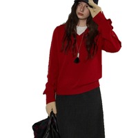 Pull tricoté vintage violet raisin pour femme, col rond, coupe ample, manches longues, haut décontracté, collection automne-hiver 2026, vente en gros