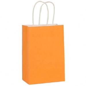 Sacs de courses personnalisés en papier kraft orange 5,91*3,15*8,27 pouces, imprimés, en matériau biodégradable avec poignée, pour usage en centre commercial - Product Image 1