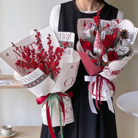 Bouquet de papier d'emballage de fleurs picturales de Style de Noël Papier d'emballage élégant pour offrir des cadeaux de vacances