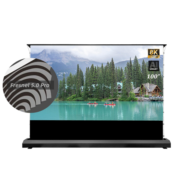 100inch Motorised PET Fresnel 5.0 Pro ALR Long Throw 4K 16:9 Floor Rising Home Theater Laser Projector Screen 2.8 Gain Wide