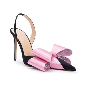 Diamonds Bow Women Slingbacks High Heels Dress <b>Shoes</b> Office Lady Sexy Pointed Toe on Sandals Custom Logo - Product Image 3