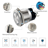 Lantir 19mm 12V LED baja nirkarat tombol tekan sakelar tingkat IP65 penguncian Cahaya ON/OFF struktur elektronik tegangan maks 250V 1NO