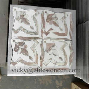 Rosso Norwegisch mit Thassos Weißem Blumenmuster Wasserstrahl-Mosaik für Inneneinrichtung - Product Image 2