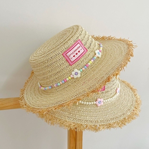 Sombrero de Paja para Niña, Diseño Nuevo 2027, con Cuentas y Flores Pequeñas, Lindo y Dulce, Sombrero de Verano, Sombrero de <span class=keywords><strong>Pescador</strong></span> para la Playa - Product Image 1