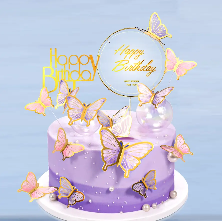 22 шт. креативные фиолетовые розовая бумажная бабочка торт вставить карту с днем рождения Акриловый Торт украшения торт Топпер
