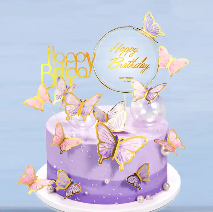 Gâteau papillon rose violet décoration gâteau joyeux anniversaire