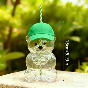 Nueva Taza de Café de Vidrio con Diseño Personalizado, Regalo para Fiestas, Linda Taza con Forma de Oso de Dibujos Animados, con Pajita y Tapa con Gorro - Product Image 4