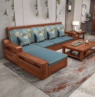 Traditionelles Hochwertiges Konvertierbares Gepolstertes Stoff-Sofa-Set Modulares Ecksofa-Bett für Wohnzimmer Villa Massivholz-Aufbewahrung