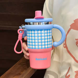 Bottiglia di acqua in acciaio inossidabile portatile bottiglia di ghiaccio calda per bere con taglio di paglia bottiglia della ragazza di moda con manico - Product Image 4