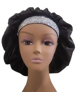 Customize Satin Hair Rhinestone Bonnet Wholesale Bling Custom Designer  Bonnets For Wig