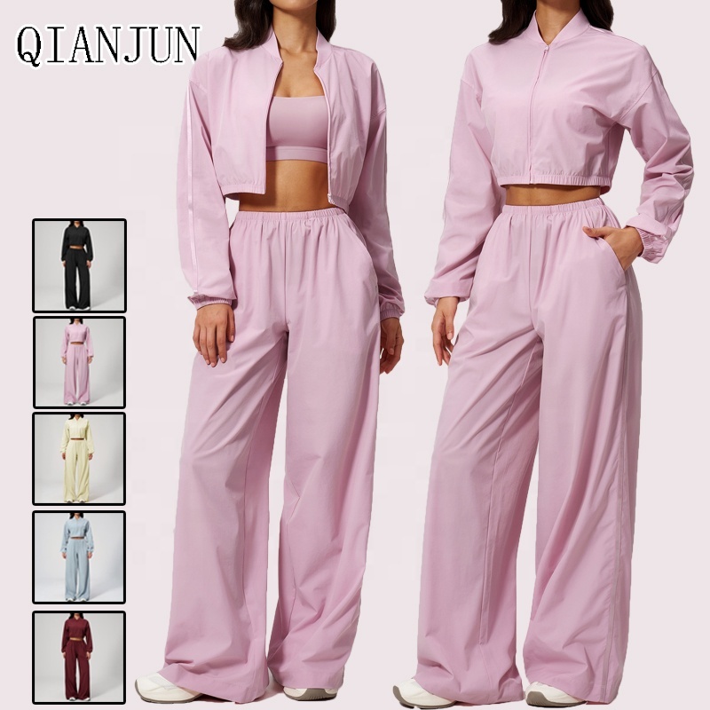 Custom High Quality Women UV Protection Activewear Full Zipper Hoodie Elastic Outdoor Gym Sports Fitness Sets