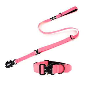 Wholesale Dog Collar Leash Adjustable Length Quick Release Metal Buckle Pet Leash Collar Training Walking Tactical Dog Collar