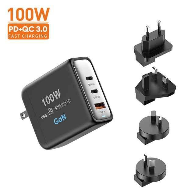 100W 65w Wall Charger USB+PD Fast Charger USB Adapter QC3.0 3-ports Type C Mobile Phone Charger AU EU US UK KR Plug