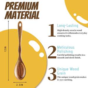 Ensemble de cuillères en bois d'acacia haute densité, 6 pièces, matériau antiadhésif de qualité supérieure, design épuré, pratique pour accrocher, robuste, pour la cuisine - Product Image 3