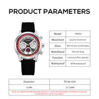 Jam Tangan Kasual Pria Kuarsa Chronograph Tachymeter Dial Penunjuk Tali Silikon Casing Aloi Tahan Air Kalender Timer S9865G