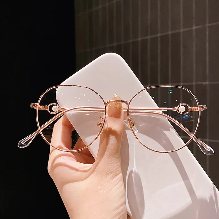 New Fashion Pearl Glasses Frames Blue Light Blocking Optical Eyewear For Women Metal gold frame Eyeglasses