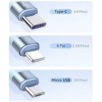 Cable Multifunción Retráctil 3 en 1 para Teléfono Móvil, Cables de Carga Rápida de 3A 5A 100W para Tipo C, L, Micro B