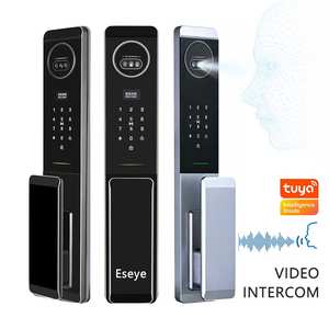 מנעול חכם לדלת כניסה לבית עם זיהוי טביעת אצבע, זיהוי פנים תלת-ממדי ומצלמה, עשוי סגסוגת אלומיניום כחולה, עם תמיכה ב-Tuya WiFi. - Product Image 1