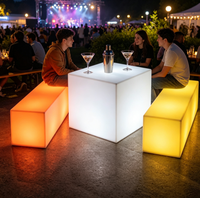 Ensemble table et banc lumineux LED RGB 16 couleurs en PE, étanche, pour extérieur, idéal pour hôtels, piscines, fêtes et événements