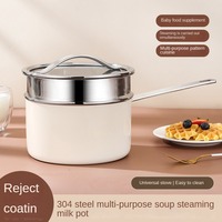 FTS pot à lait ustensiles de cuisine fabricants de marmites à soupe antiadhésif avec couvercle double couche s.s long manche en acier inoxydable ensemble de casseroles à lait