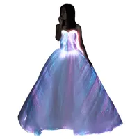 LED ışık aydınlık işıklı akşam elbise Fiber optik düğün elbisesi ışık yayan elbise