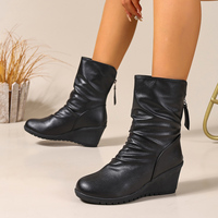 Bottes courtes à plateforme respirantes pour femmes 2026 avec fermeture éclair, talon épais et empeigne en PU ornée de strass – Collection Automne/Hiver