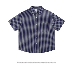 Áo sơ mi nam mùa hè kiểu dáng hộp, kẻ ca rô, tay ngắn, thiết kế OEM tùy chỉnh, đa năng, cổ điển, kẻ sọc, cài nút, kiểu polo tay ngắn - Product Image 5