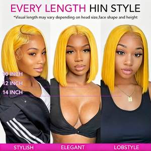 Perruque Bob Courte Blond Platine en Cheveux Humains Remy Jaune Néon, Lace Frontale 13x4 Transparente Sans Colle pour Femme - Product Image 5