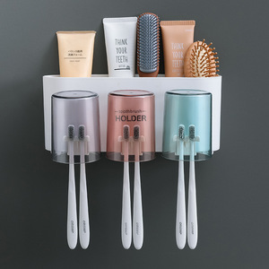 Support mural pour brosses à dents sans perçage avec distributeur de dentifrice, gobelet de rinçage et boîte de rangement pour salle de bain - Product Image 6