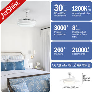 1stshine LED Ventilador de techo 3 PC Aspas Acabado en blanco Ventilador de Techo Retráctil inteligente con luz LED - Product Image 3