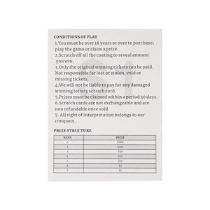 Carte de Loterie à Gratter Personnalisée Petit Format <span class=keywords><strong>Prix</strong></span> Bonus Motifs Vente en Gros Impression Numérique - Product Image 2
