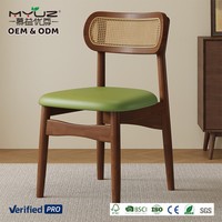 Chaise de salle à manger en rotin, style vintage inspiré des années 1950, structure en bois de frêne massif avec coussin en tissu beige pour bar à domicile