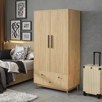 FONDLIVE Armoire de chambre moderne à double porte en bois MDF avec 2 portes de placard cannelées Organisateur de vêtements pour hôtels
