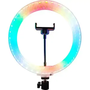 Lampu Ring RGB Tripod dudukan ponsel fotografi, lampu cincin swafoto riasan tiga warna Led lingkaran, lampu fotografi 10 inci
