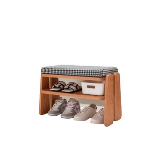 Solid Wood Shoe Bench With Storage Black Checkered <b>Cushion</b> Entryway <b>Stool</b> Minimalist Design For Home Use - Product Image 5