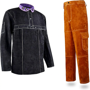 Combinaison de soudage ignifuge JNA GROUP en cuir de vachette noir, coupe régulière, coutures surjetées, vêtements de sécurité résistants à la chaleur - Product Image 1