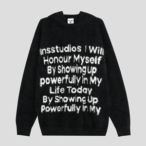 Custom Fuzzy Knit Hooded Sweater Men Oversized Letter Print Faux Mohair Hoodie <b>Pullover</b> Streetwear Knit <b>Jumper</b> - Product Image 1
