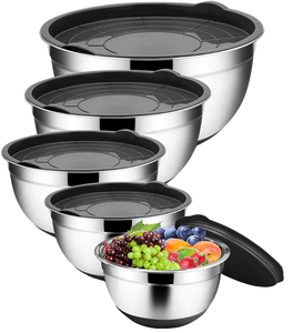 Nhà hiện đại sử dụng thân thiện với môi Bát salad đặt nhà máy cung cấp thép không gỉ trộn bát với Silicone nắp dưới - Product Image 1