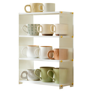 Transparent Multi Layer <b>Shelf</b> With Partitions For Cup Storage <b>Desktop</b> Organizer Standing Type 60 Capacity Stripe Pattern - Product Image 5