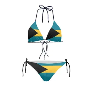Hot Fashion Custom Bahamas Flag Bikinis For Women Wholesale Bikini Swimwear Adjustable Neck And Back Tie Strings Bikini Set Bulk