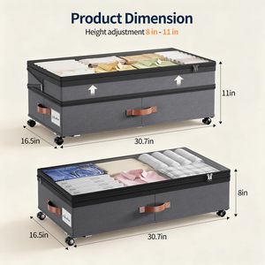 Rangement sous lit 90L avec roulettes, hauteur réglable, capacité extensible 360° °   Roulettes pour vêtements, chaussures, couvertures - Product Image 2