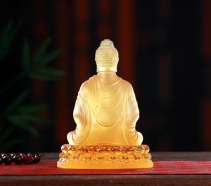 Escultura de Buda Premium hecha a mano-Vintage Religioso Sakyamuni Lotus Posición Detalles de doble textura Hecho Vidrio de cristal Premium - Product Image 5