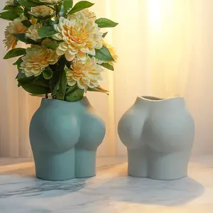 Custom Nordic Matte Porcelain Decor Ceramic Clay Human Women Body Shape Art Flower Vase With Artificial Flower