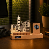 Horloge numérique en bois avec veilleuse à charge rapide sans fil, gradation tactile, calendrier perpétuel, gadget technologique avancé pour espace de travail