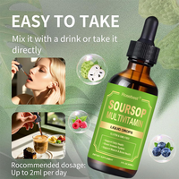 Vente en gros OEM Marque Privée 60ml Gouttes liquides d'extrait naturel de corossol (Graviola) végétalien, Complément alimentaire avec Vitamines B6, C et D3