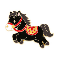 Broche en alliage de zinc plaqué or émaillé traditionnel, motif Cheval du Zodiaque Chinois 2026, Année de Naissance