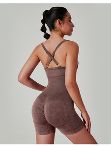 Tute corte senza cuciture traspiranti ad alta resistenza con cinturini da Yoga pantaloncini da Fitness <span class=keywords><strong>tuta</strong></span> sportiva con sedere color pesca - Product Image 4